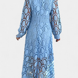 Vestido Midi de Encaje Bordado con Cuello Alto