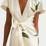 Vestido Cruzado con Estampado de Hojas