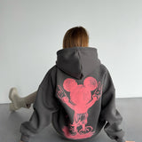 Sudadera oversize con capucha Mouse – Antracita y rosa