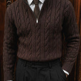 Jersey oversize de cuello trenzado con cremallera – Marrón oscuro