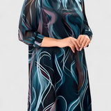 Vestido de Gasa con Estampado Ocean Whirl y Corte Fluido