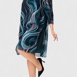 Vestido de Gasa con Estampado Ocean Whirl y Corte Fluido