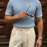 Camiseta de punto trenzado de corte regular – Azul bebé