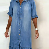 Vestido Camisero Denim con Volantes