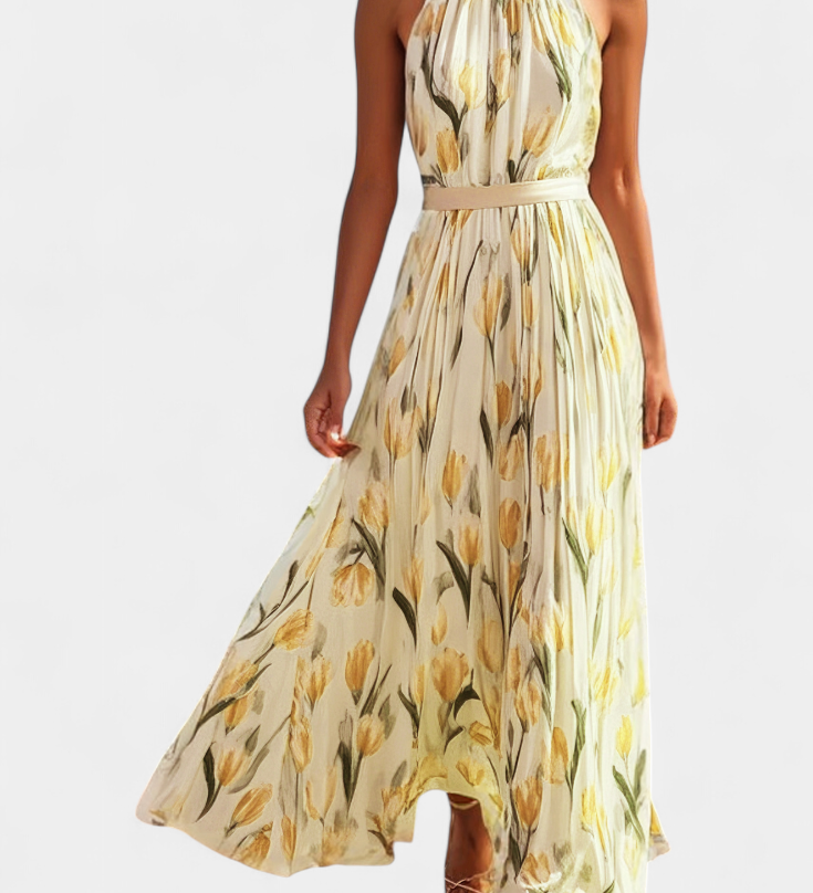 Vestido Floral sin Mangas con Cinturón