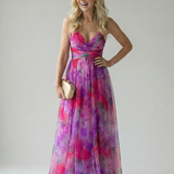 Vestido Maxi Cruzado con Degradado de Color y Tirantes Finos