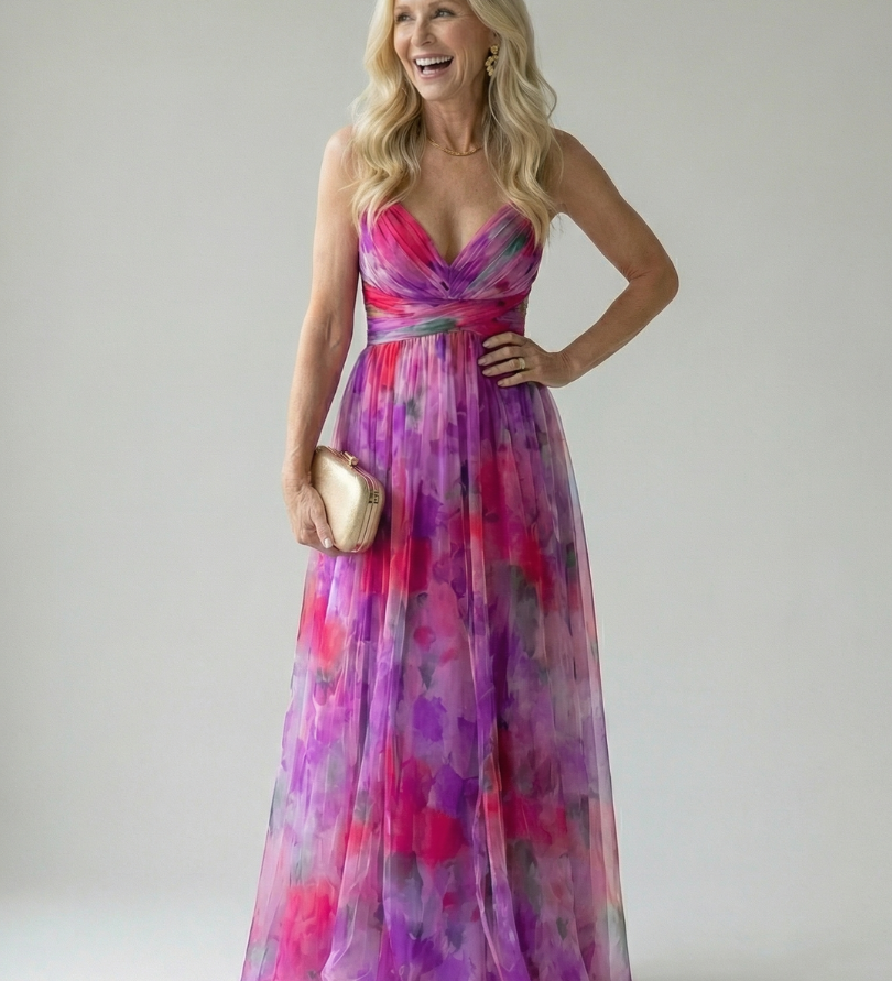 Vestido Maxi Cruzado con Degradado de Color y Tirantes Finos