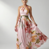 Vestido Maxi Halter con Estampado Floral Grande