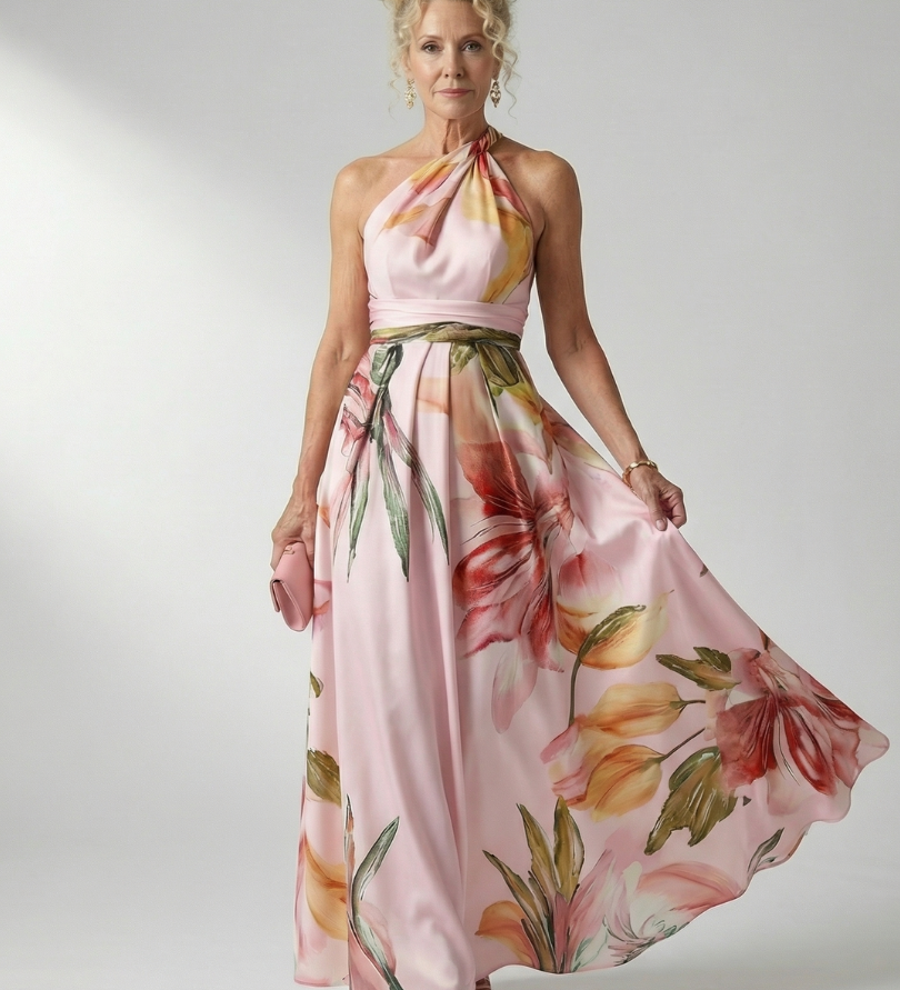 Vestido Maxi Halter con Estampado Floral Grande
