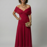 Vestido Midi Off-Shoulder con Escote Drapeado
