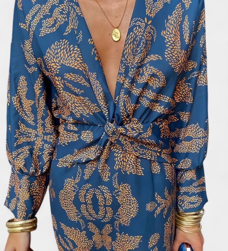 Vestido Maxi con Escote en V y Nudo Frontal