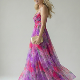 Vestido Maxi Cruzado con Degradado de Color y Tirantes Finos