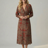 Vestido Midi Cruzado de Manga Larga con Estampado Natural