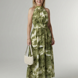 Vestido Midi Halter con Cintura Fruncida