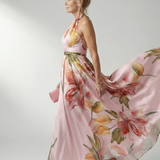 Vestido Maxi Halter con Estampado Floral Grande