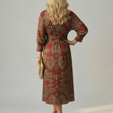 Vestido Midi Cruzado de Manga Larga con Estampado Natural