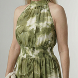 Vestido Midi Halter con Cintura Fruncida