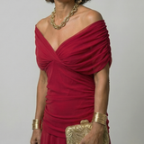 Vestido Midi Off-Shoulder con Escote Drapeado