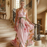 Vestido Maxi Halter con Estampado Floral Grande