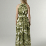 Vestido Midi Halter con Cintura Fruncida