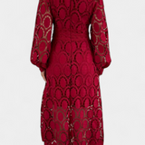 Vestido Midi de Encaje Bordado con Cuello Alto