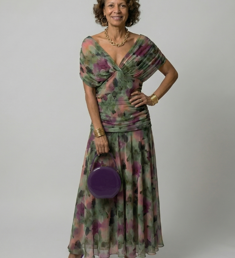 Vestido Midi Off-Shoulder con Escote Drapeado