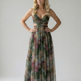 Vestido Maxi Cruzado con Degradado de Color y Tirantes Finos