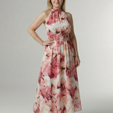Vestido Midi Halter con Cintura Fruncida