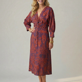 Vestido Midi Cruzado de Manga Larga con Estampado Natural