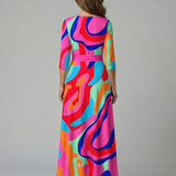 Vestido Midi Floral con Escote Cruzado y Manga Tres Cuartos