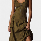 Vestido Midi con Dobladillo de Burbujas y Corsé Ajustado