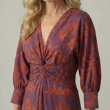 Vestido Midi Cruzado de Manga Larga con Estampado Natural