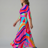 Vestido Midi Floral con Escote Cruzado y Manga Tres Cuartos