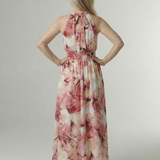 Vestido Midi Halter con Cintura Fruncida