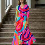 Vestido Midi Floral con Escote Cruzado y Manga Tres Cuartos