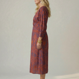 Vestido Midi Cruzado de Manga Larga con Estampado Natural