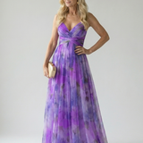Vestido Maxi Cruzado con Degradado de Color y Tirantes Finos