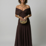 Vestido Midi Off-Shoulder con Escote Drapeado