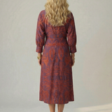 Vestido Midi Cruzado de Manga Larga con Estampado Natural