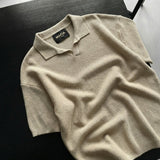 Camiseta oversize de punto canalé con cuello – Piedra