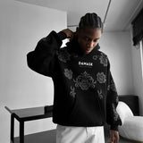 Sudadera oversize con capucha Damask – Negro