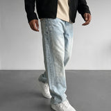 Vaqueros con detalle lateral de corte relajado – Azul claro