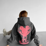 Sudadera oversize con capucha Mouse – Antracita y rosa