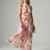 Vestido Maxi Floral Halter de Tejido Fluido