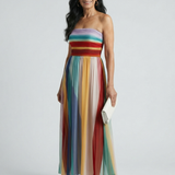 Vestido Maxi de Rayas Multicolor sin Tirantes