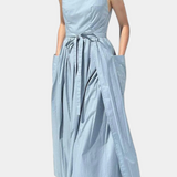 Vestido Largo sin Tirantes con Cordones Laterales Ajustables
