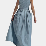 Vestido Largo sin Tirantes con Cordones Laterales Ajustables