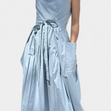 Vestido Largo sin Tirantes con Cordones Laterales Ajustables
