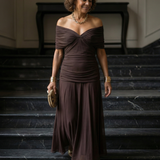 Vestido Midi Off-Shoulder con Escote Drapeado