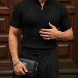 Camiseta de cuello alto con cremallera y corte ajustado – Negro